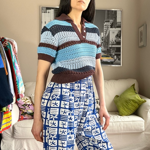 Zara crochet short sleeve striped top - Picture 2 of 12